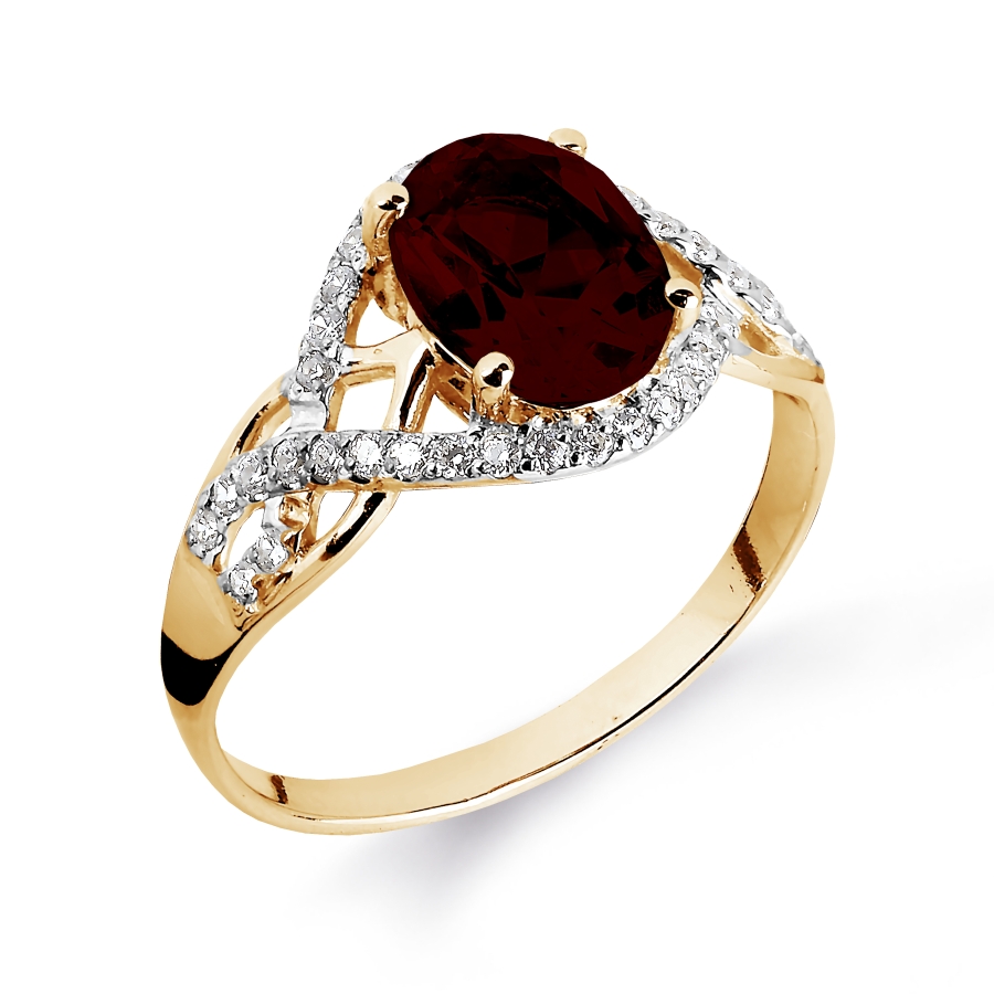 Inel din aur roșu cu pietre Cubic Zirconia Incolor, Granat