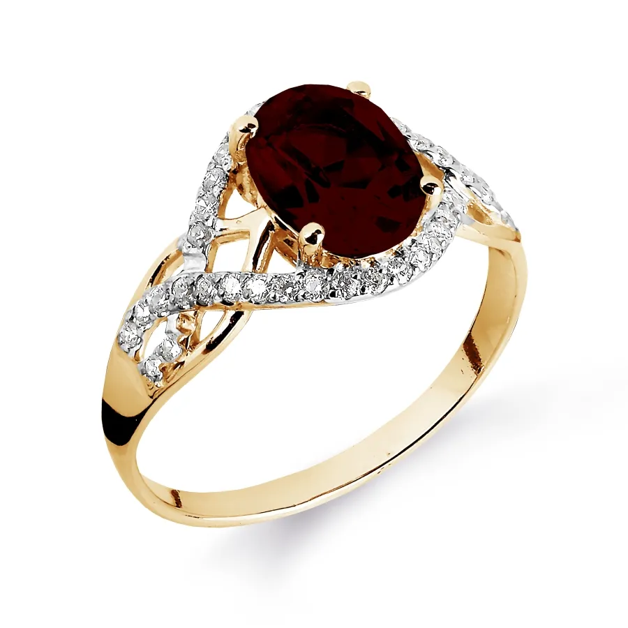 Inel din aur roșu cu Cubic Zirconia Incolor, Granat