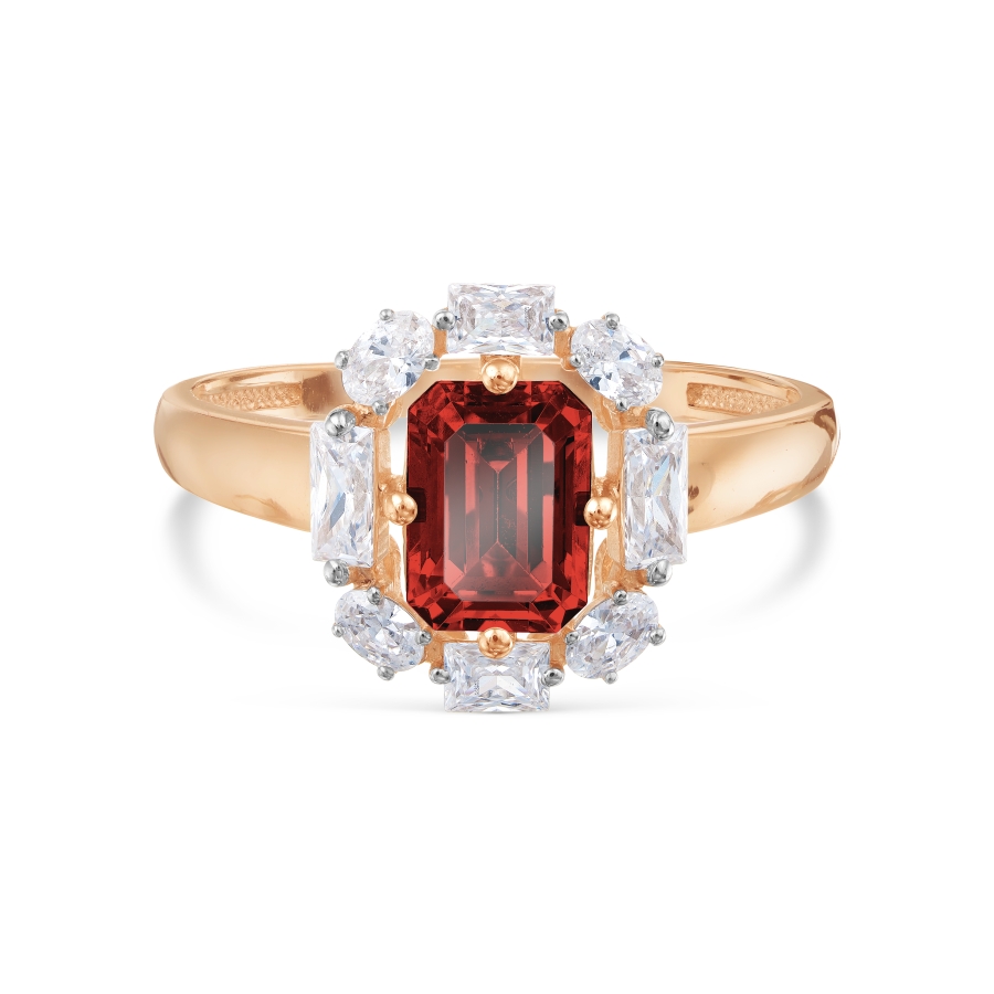 Кольцо из красного золота с камнями Swarovski, Гранат