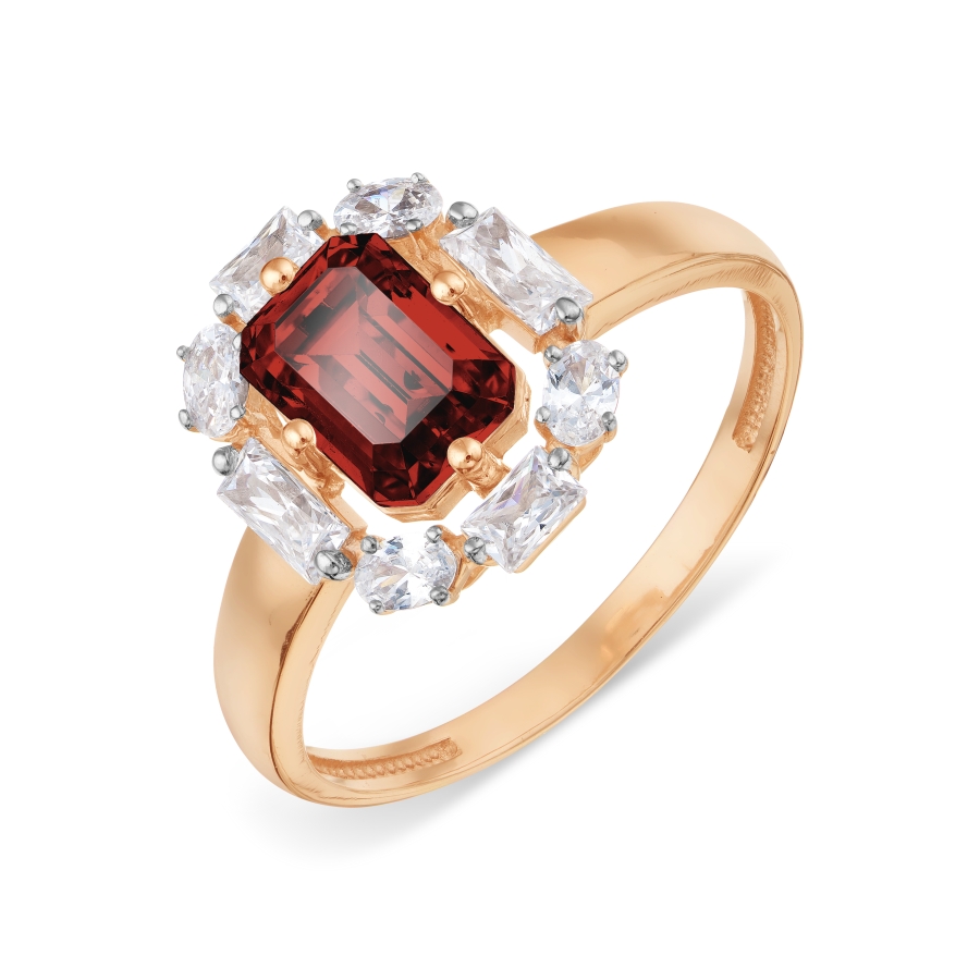 Кольцо из красного золота с камнями Swarovski, Гранат
