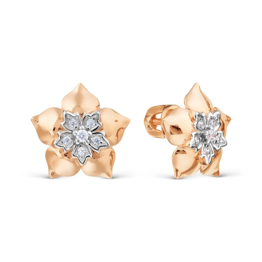 Cercei Pusete din aur roșu cu Cubic Zirconia Incolor