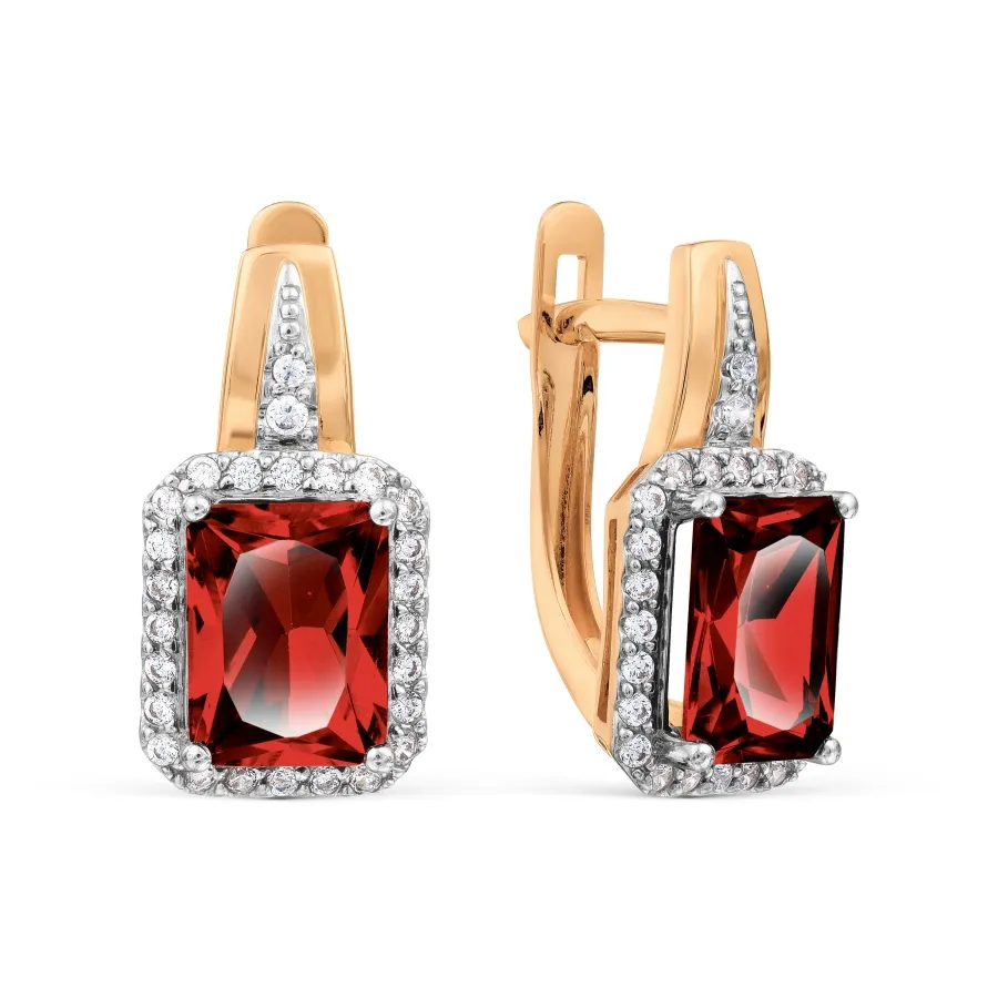 Cercei din aur roșu cu Cubic Zirconia Incolor, Granat