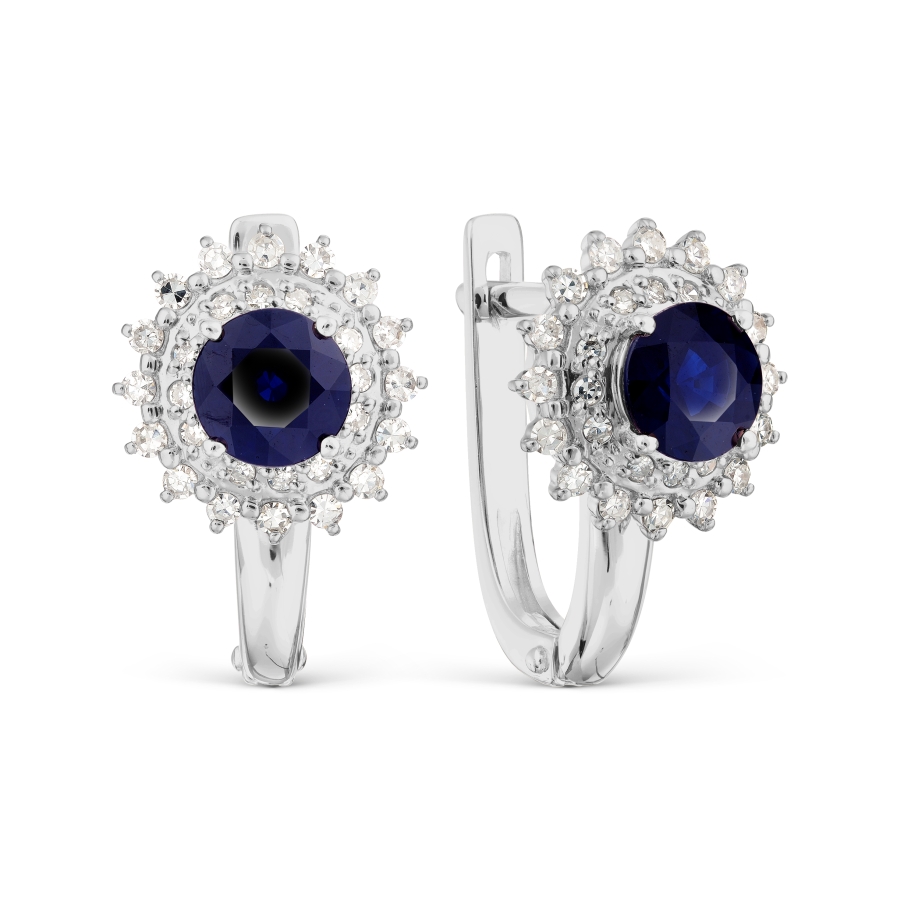 Cercei din aur alb cu pietre Diamant, Safir