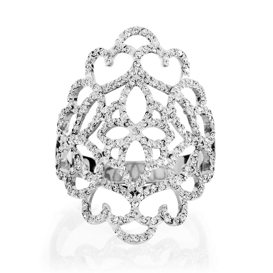 Inel din aur alb cu pietre Cubic Zirconia Incolor