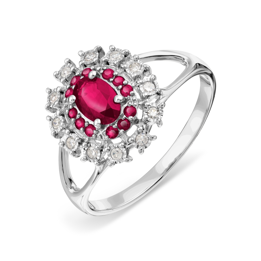 Inel din aur alb cu pietre Diamant, Rubin