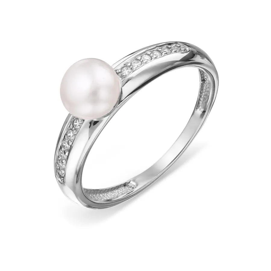 Inel din aur alb cu Cubic Zirconia Incolor, Perla Albă