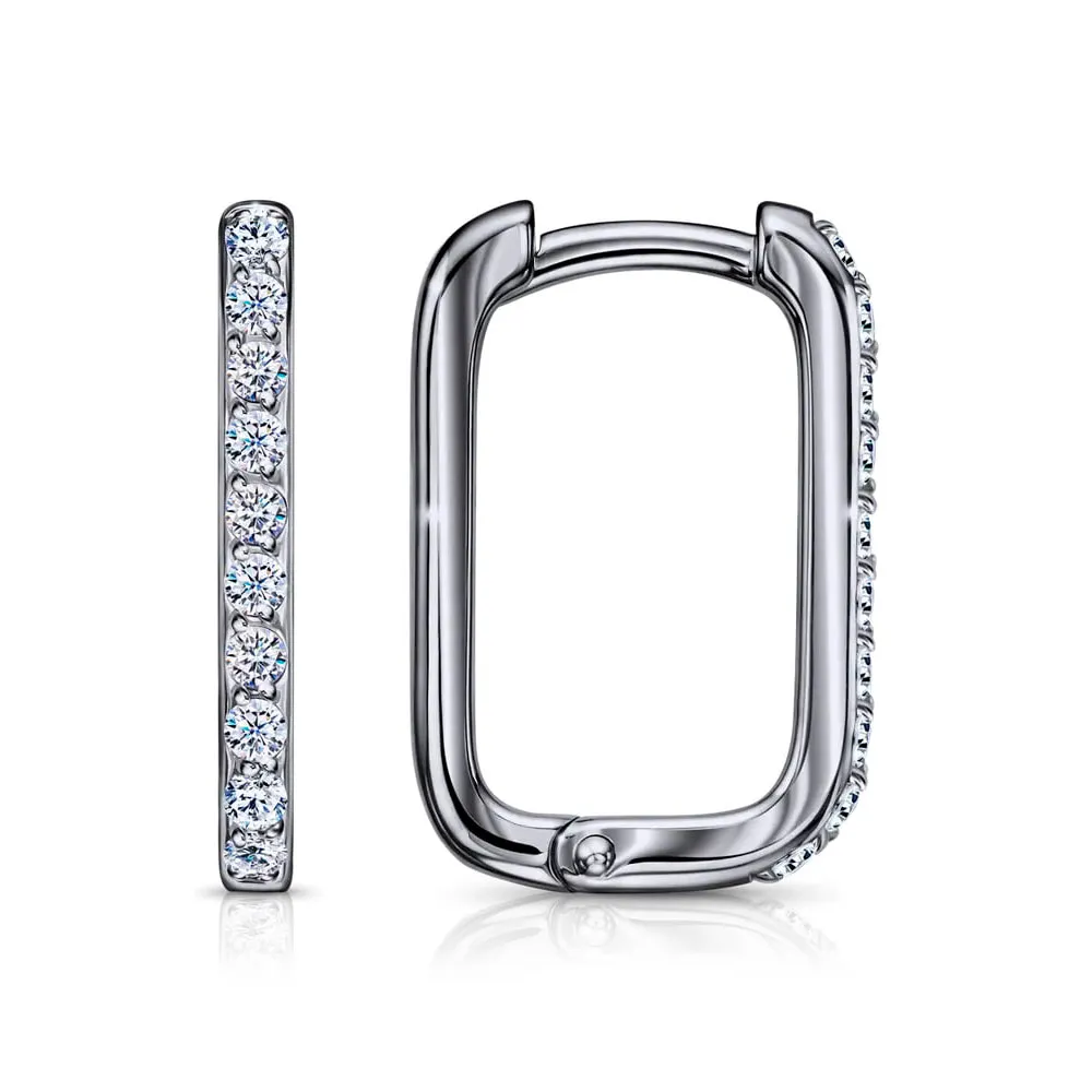 Cercei Creole din aur alb cu Cubic Zirconia Incolor