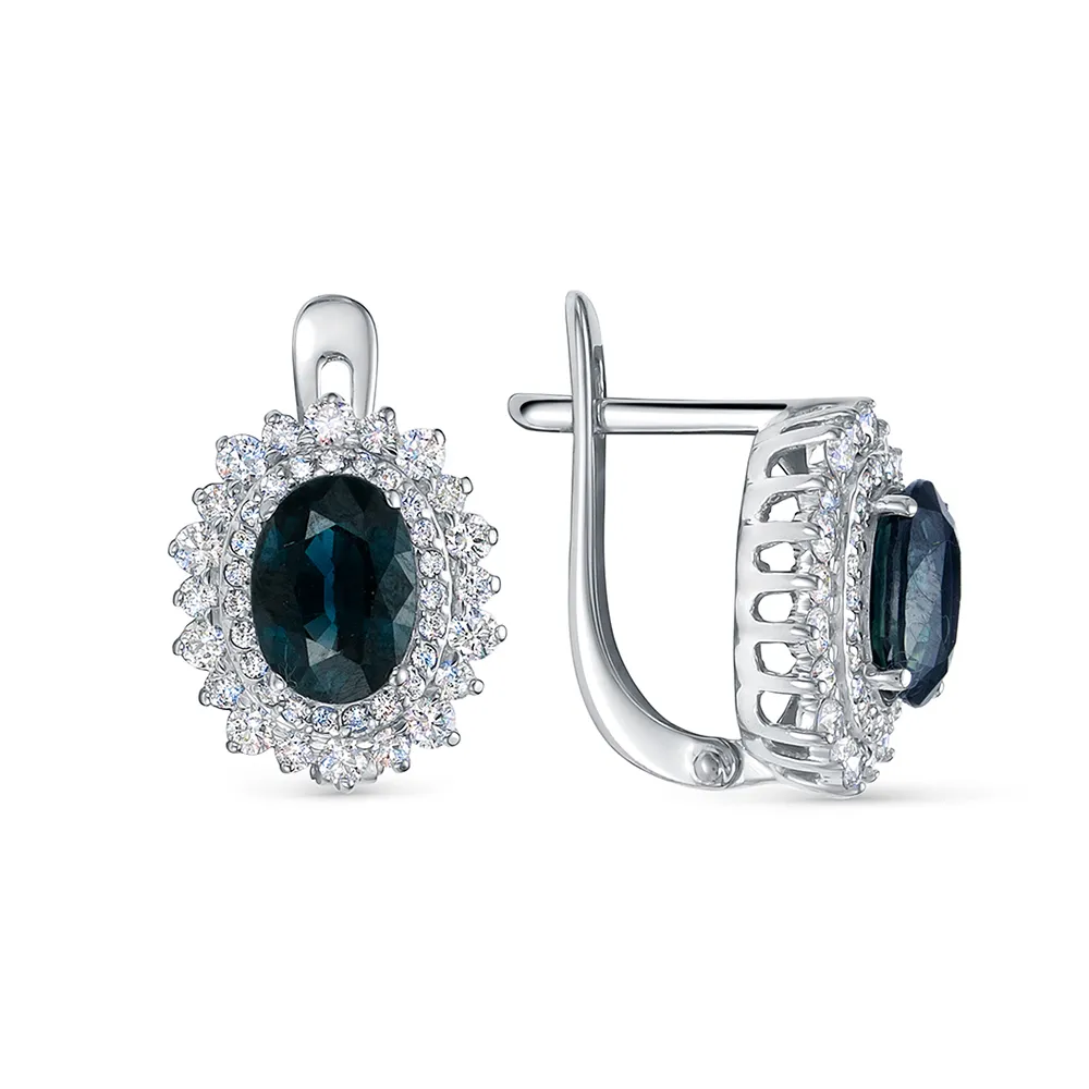 Cercei din aur alb cu Diamant, Safir