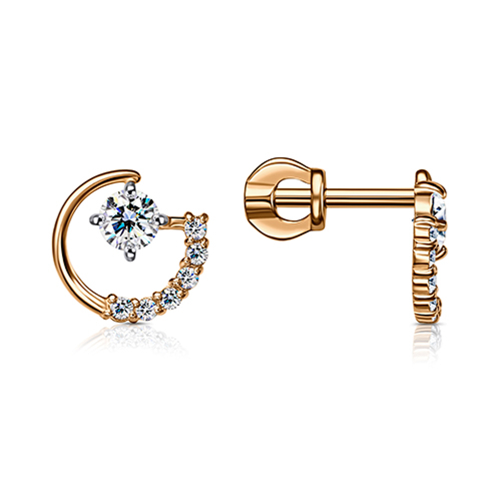 Серьги Пусеты из красного золота с камнями Фианит