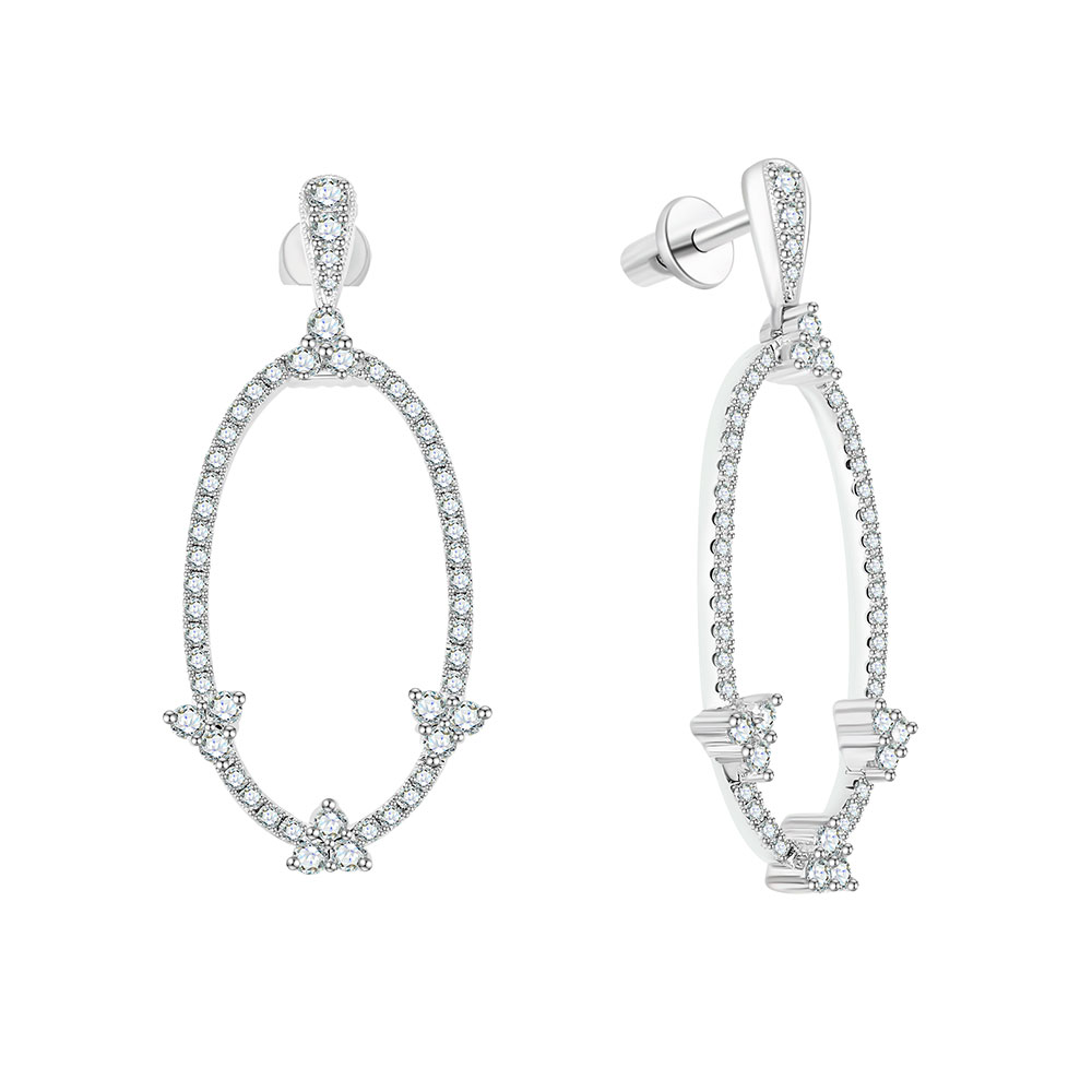 Серьги Пусеты из белого золота с камнями Бриллиант