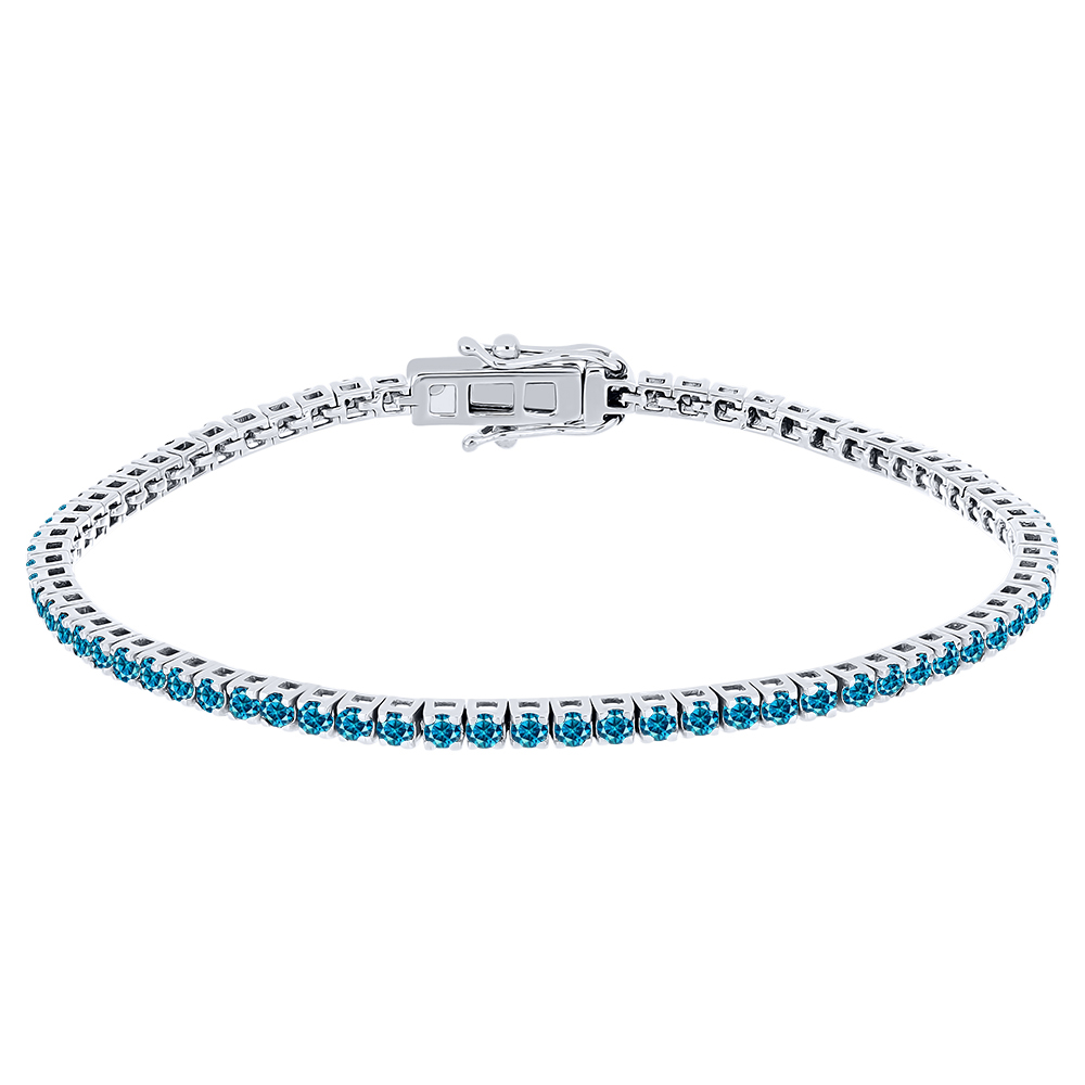 Brățară Tennis din aur alb cu pietre Diamant albastru