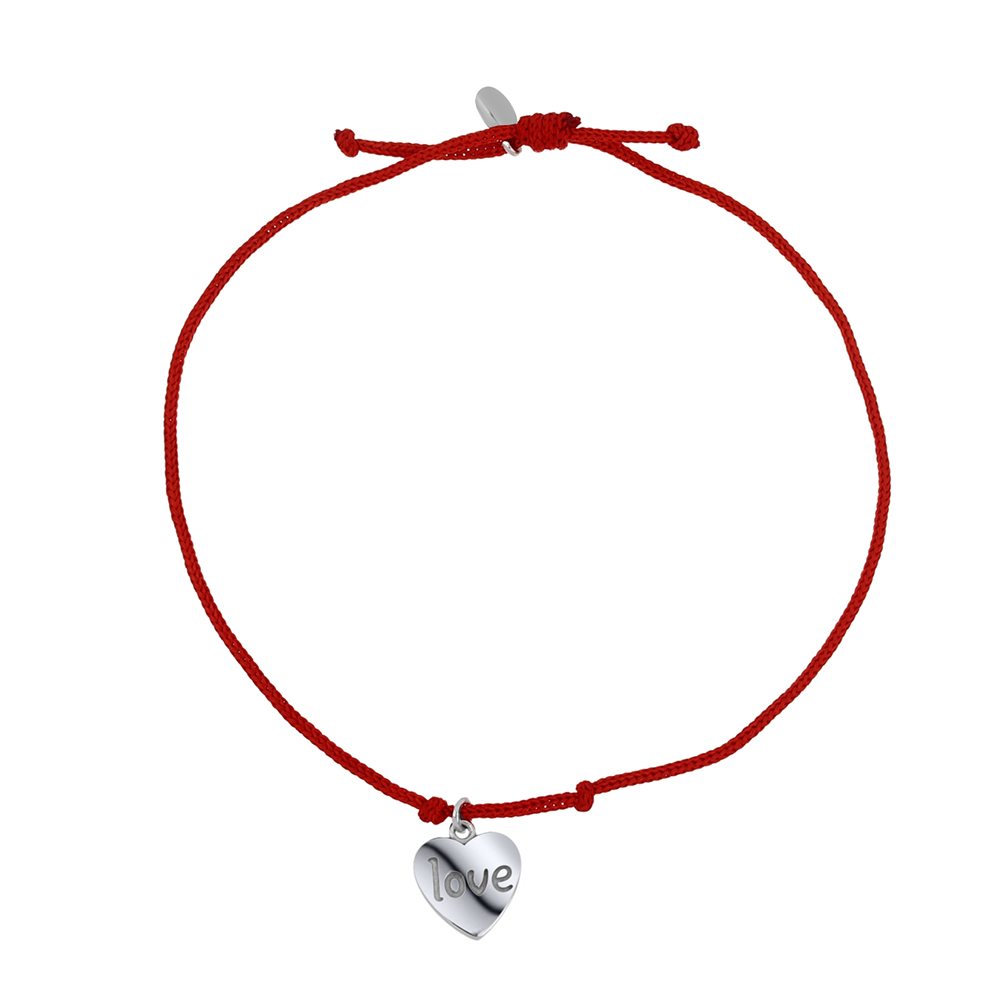 Браслет Love из серебра с камнями Текстиль