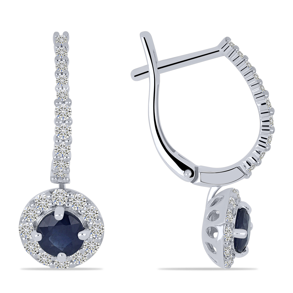 Cercei Suspendați din aur alb cu pietre Diamant, Safir