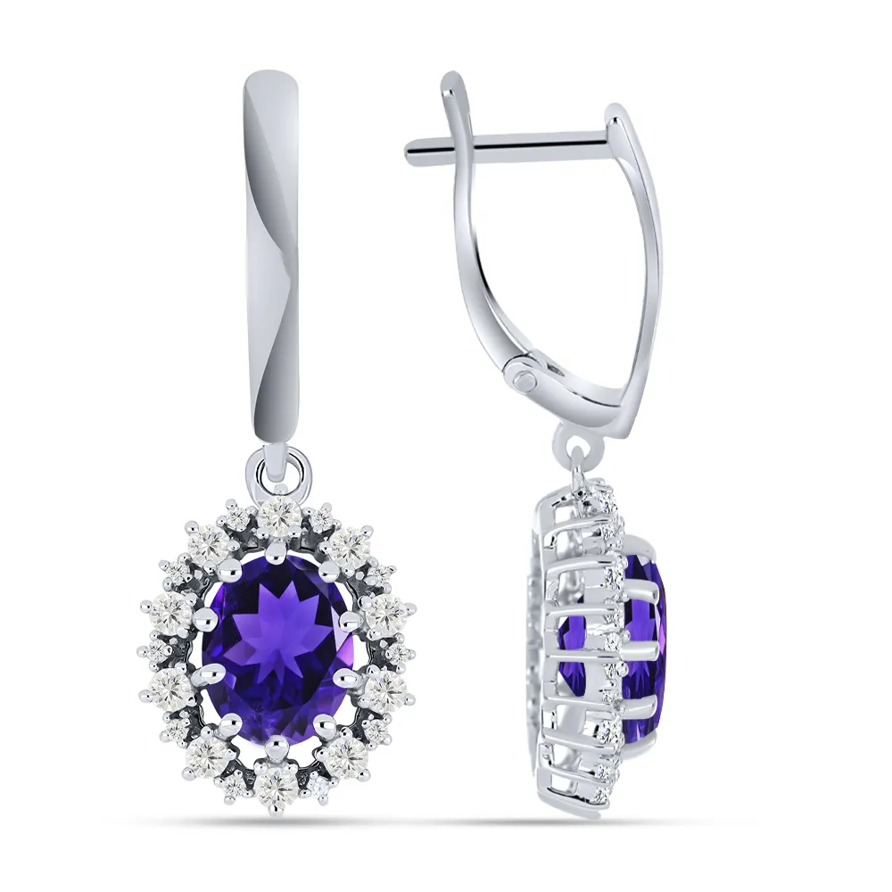Cercei Suspendați din argint cu Cubic Zirconia Incolor, Ametist
