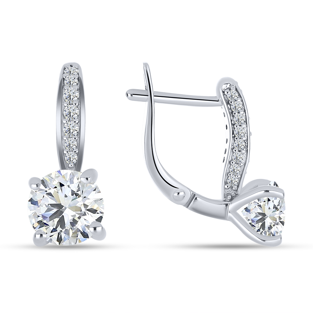 Серьги из серебра с камнями Фианит Бесцветный