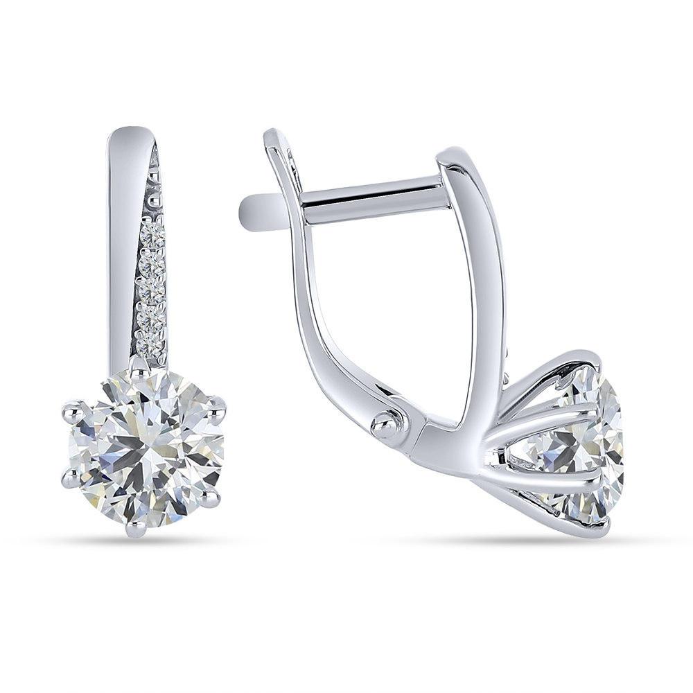 Серьги из серебра с камнями Фианит Бесцветный