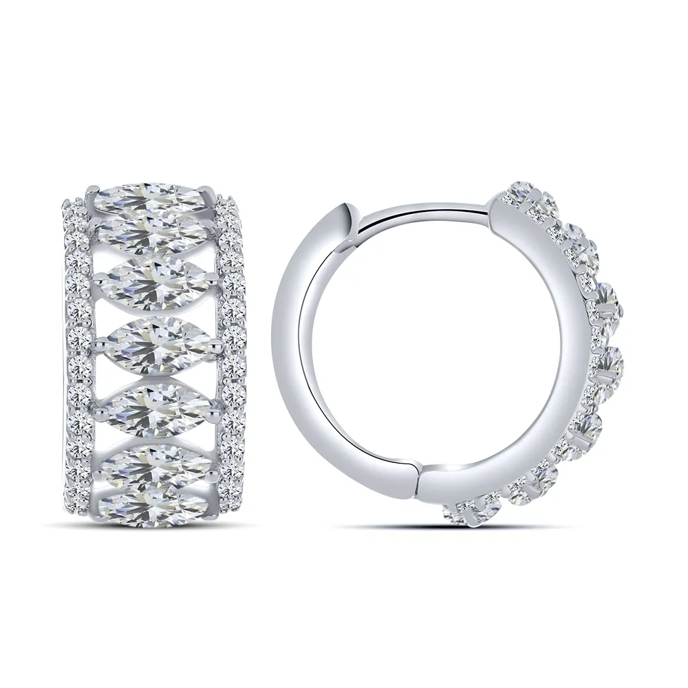 Cercei Creole din argint cu Cubic Zirconia Incolor, Sticla de Bijuterie