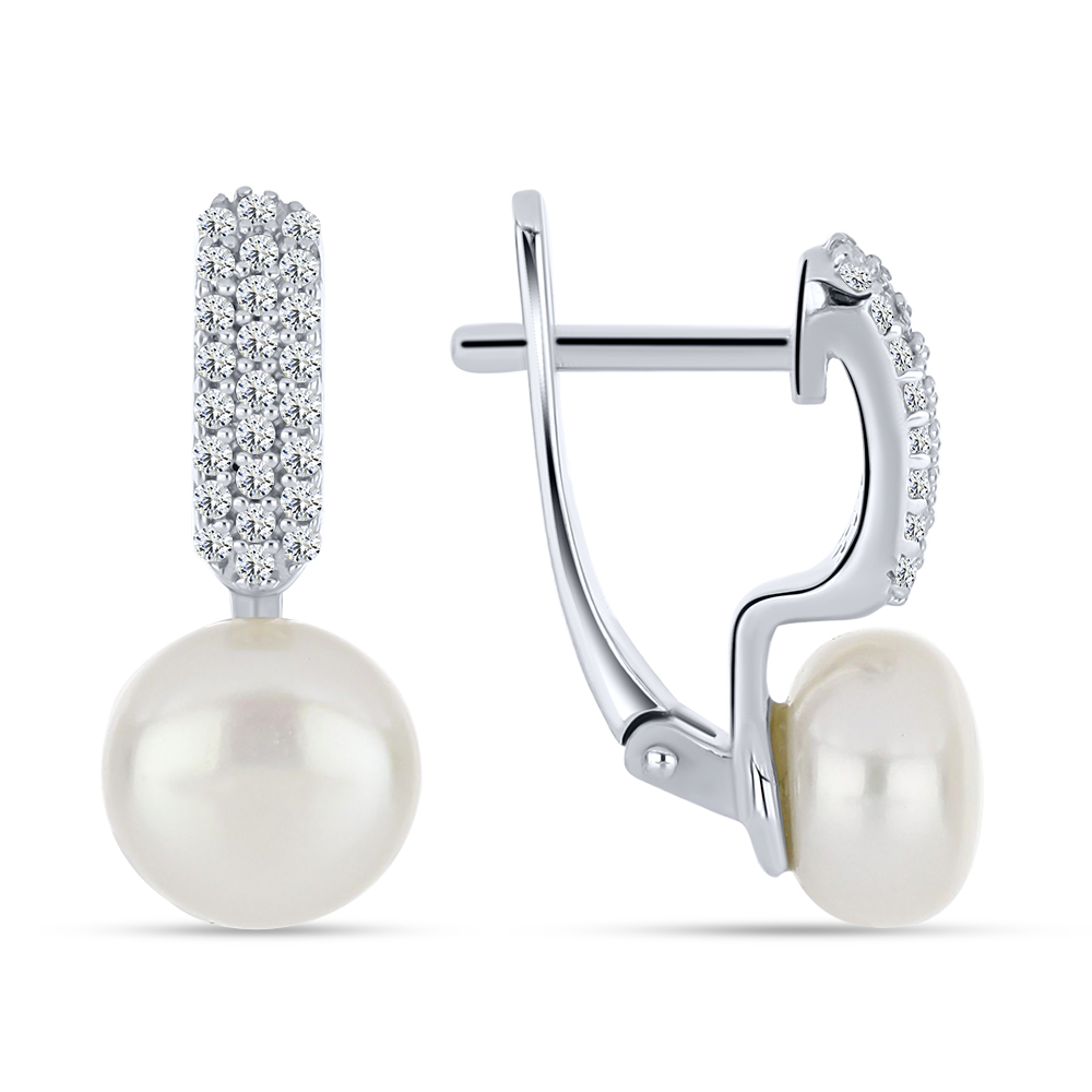 Cercei din argint  cu pietre Cubic Zirconia Incolor, Perla Imit.