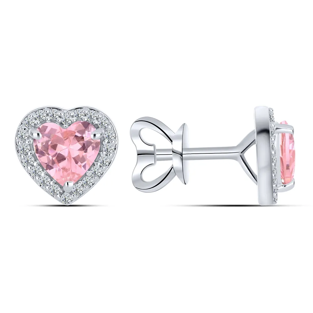 Cercei Pusete din argint cu Cubic Zirconia Incolor, Cubic Zirconia Roz