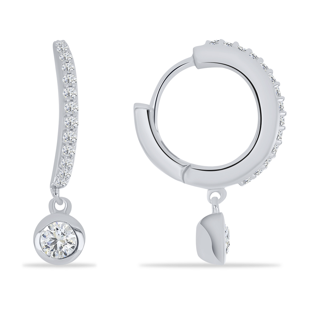 Cercei Creole din argint  cu pietre Cubic Zirconia Incolor
