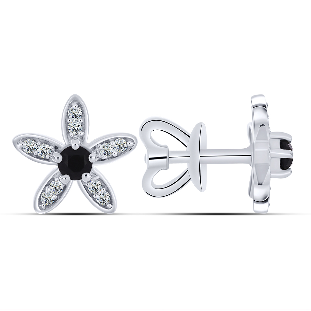 Cercei Pusete din argint  cu pietre Cubic Zirconia Incolor, Onix negru
