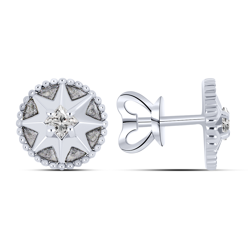 Cercei Pusete din argint  cu pietre Cubic Zirconia Incolor, Emailare