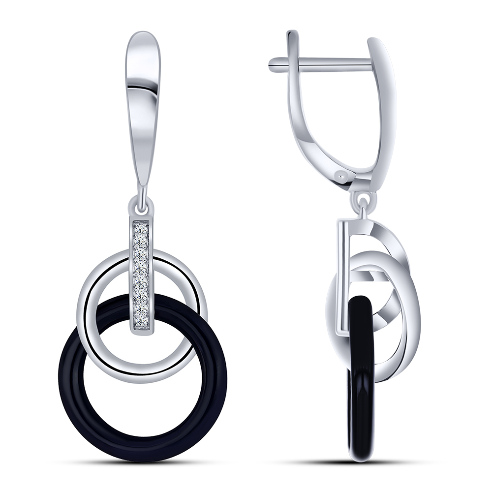 Cercei Suspendați din argint  cu pietre Cubic Zirconia Incolor, Ceramica neagră