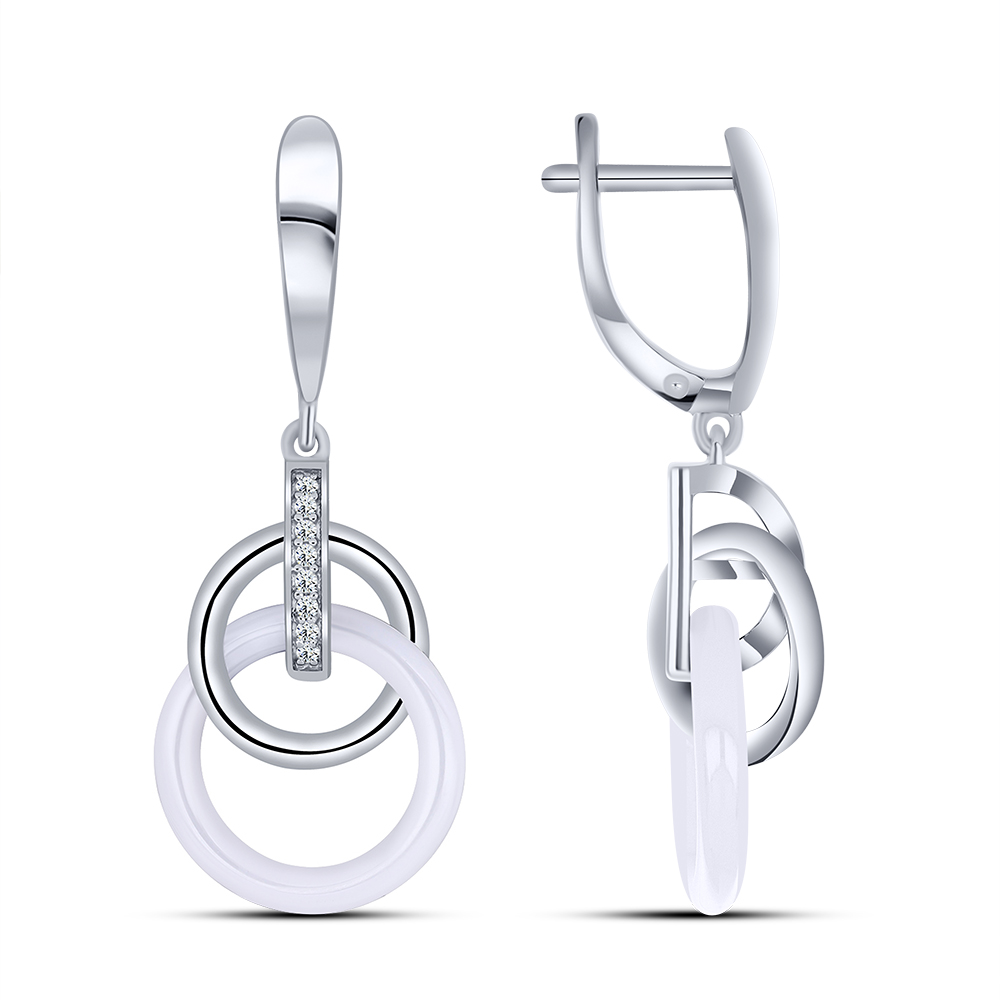 Cercei Suspendați din argint  cu pietre Cubic Zirconia Incolor, Ceramica albă
