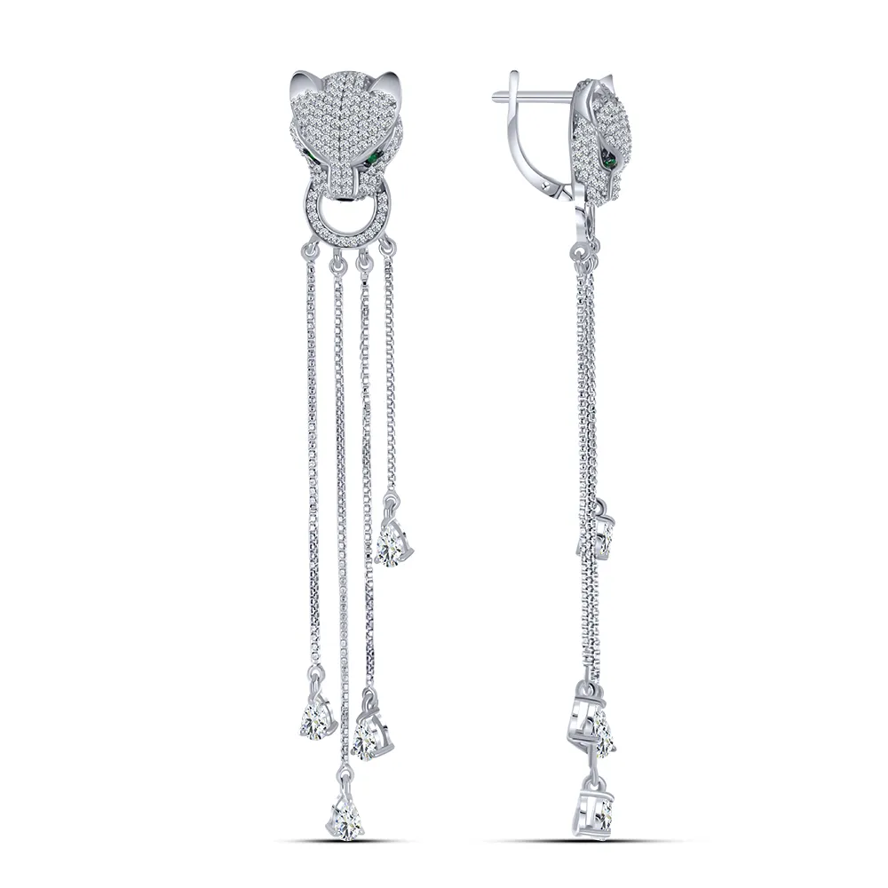 Cercei Suspendați din argint cu Cubic Zirconia Incolor, Nanosmarald