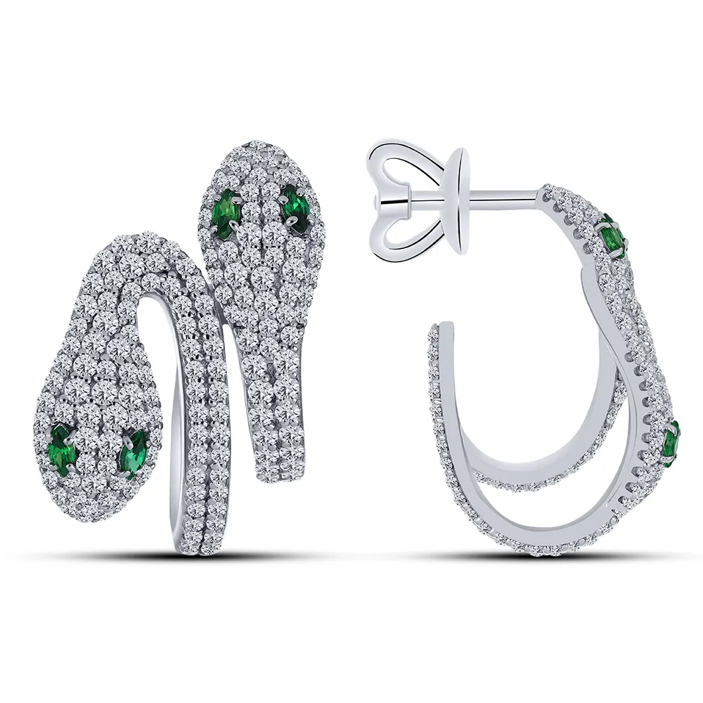 Cercei Pusete din argint cu Cubic Zirconia Incolor, Cubic Zirconia Verde