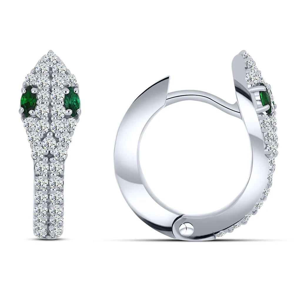 Cercei Creole din argint cu Cubic Zirconia Incolor, Cubic Zirconia Verde