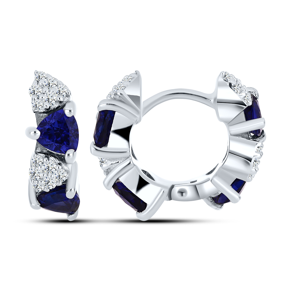 Cercei Creole din argint  cu pietre Cubic Zirconia Incolor, Cubic Zirconia Albastru Safir