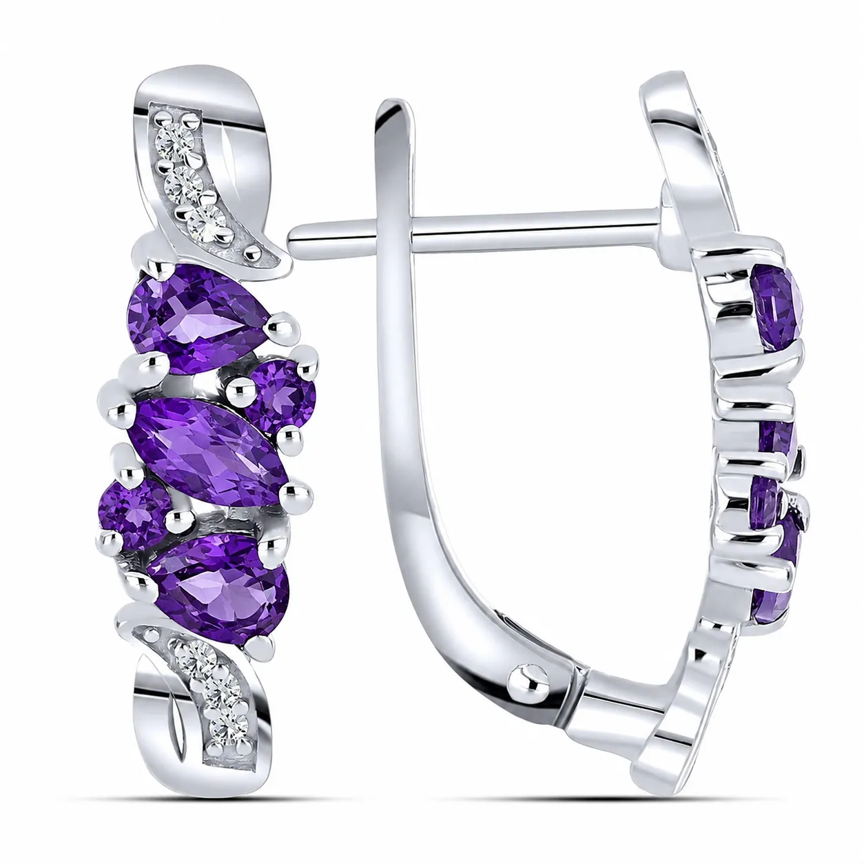 Cercei din argint cu Cubic Zirconia Incolor, Ametist