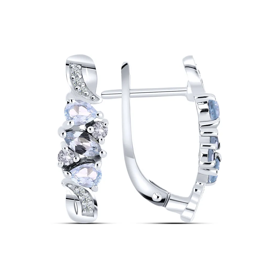 Cercei din argint cu Cubic Zirconia Incolor, Topaz albastru