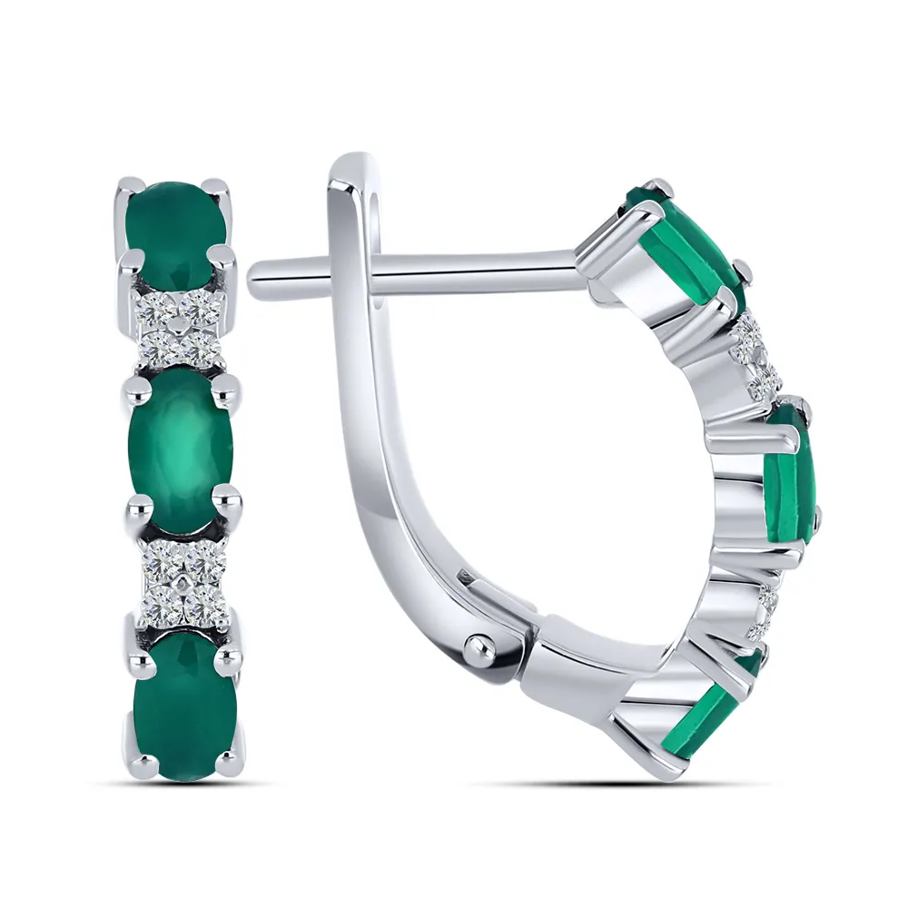 Cercei din argint cu Cubic Zirconia Incolor, Agat verde