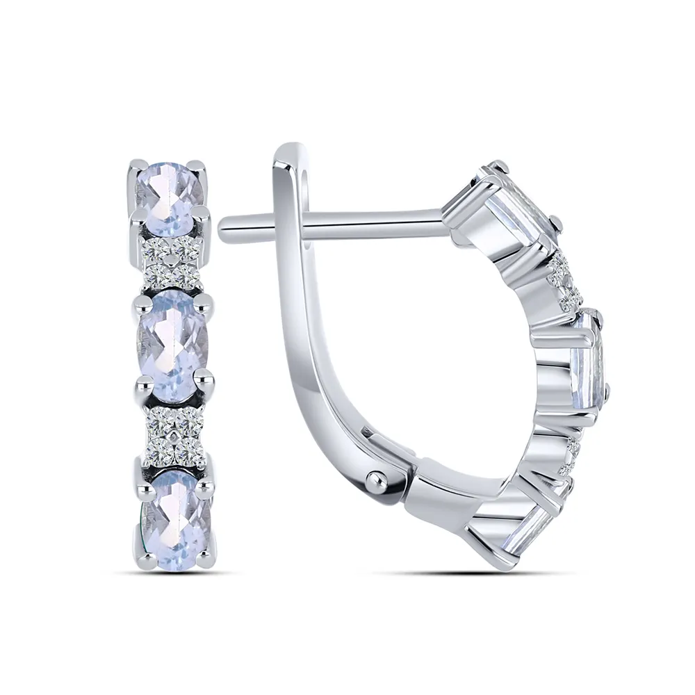 Cercei din argint cu Cubic Zirconia Incolor, Topaz albastru