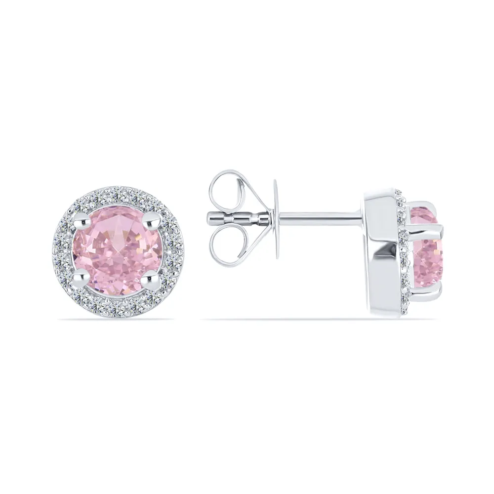 Cercei Pusete din argint cu Cubic Zirconia Incolor, Cubic Zirconia Roz