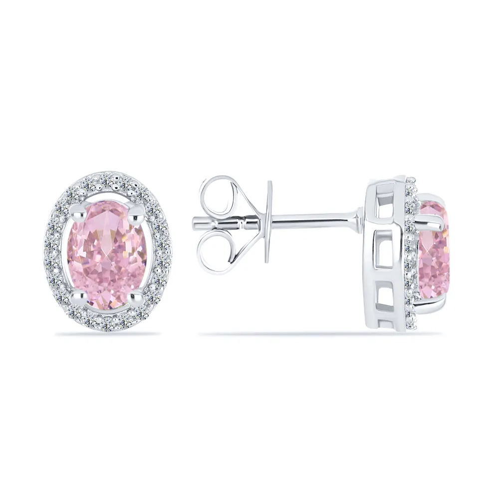 Cercei Pusete din argint cu Cubic Zirconia Incolor, Cubic Zirconia Roz