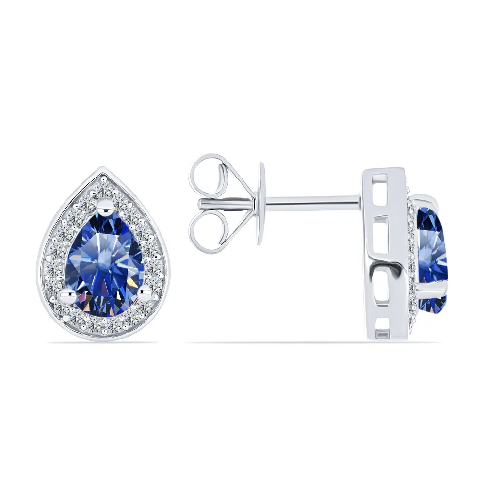 Cercei Pusete din argint cu Moissanite, Moissanite Albastru