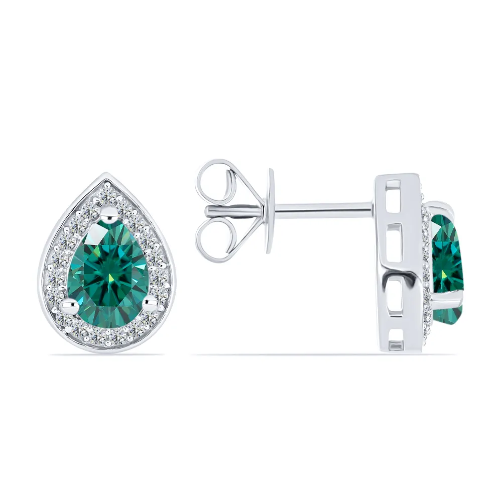 Cercei Pusete din argint cu Moissanite, Moissanite Verde