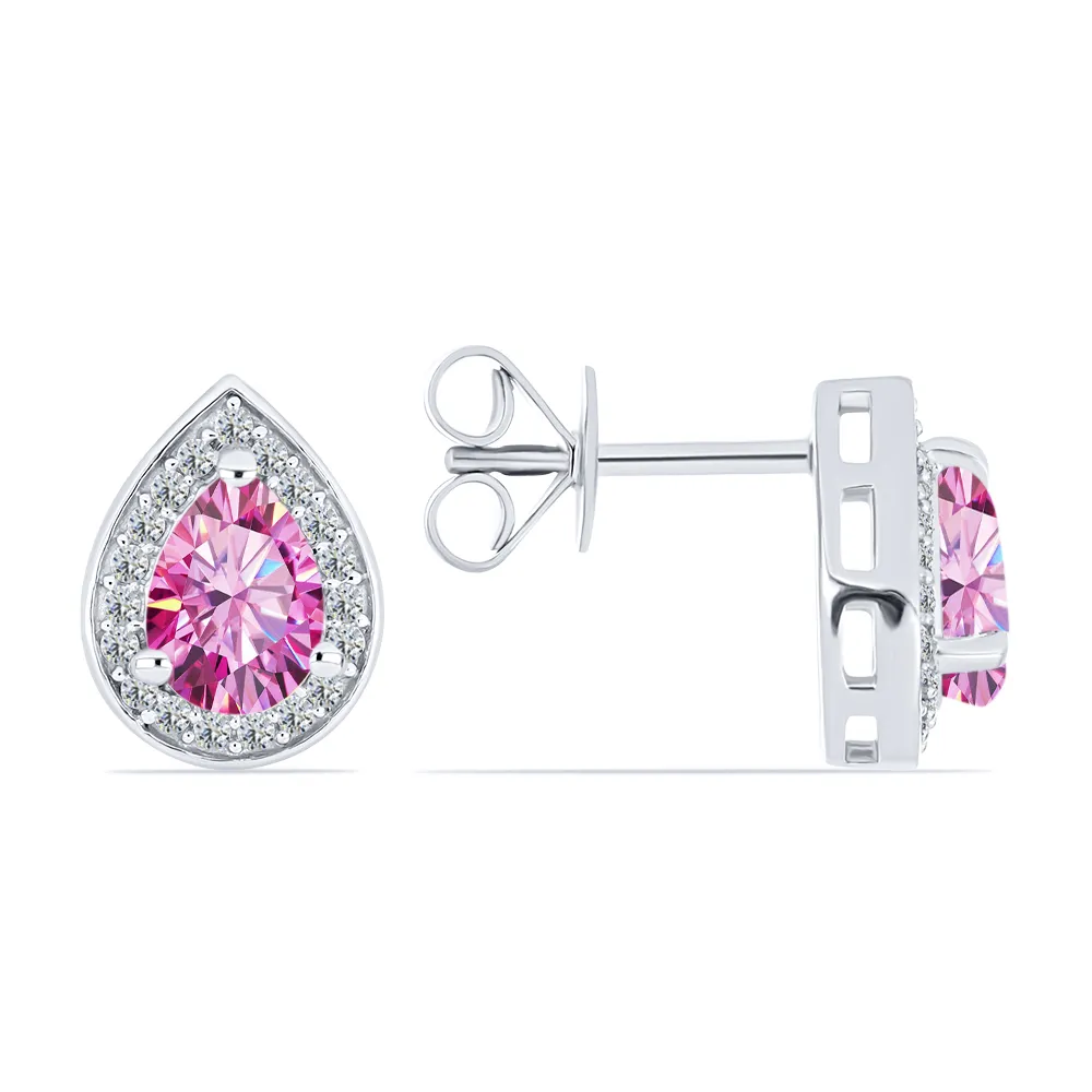 Cercei Pusete din argint cu Moissanite, Moissanit roz