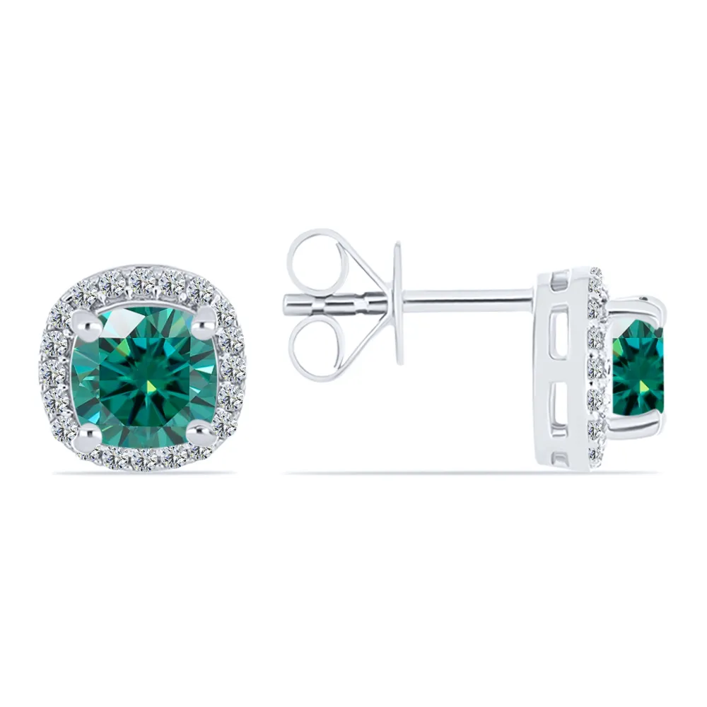 Cercei Pusete din argint cu Moissanite, Moissanite Verde