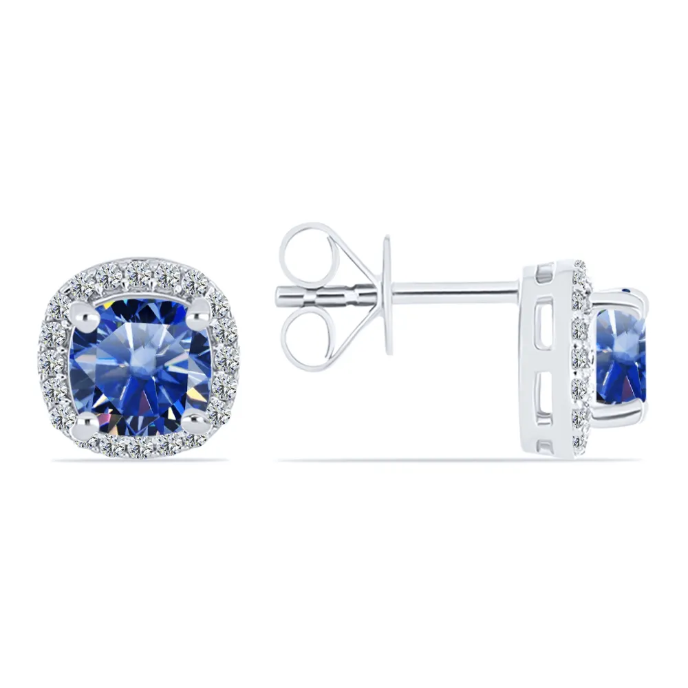 Cercei Pusete din argint cu Moissanite, Moissanite Albastru