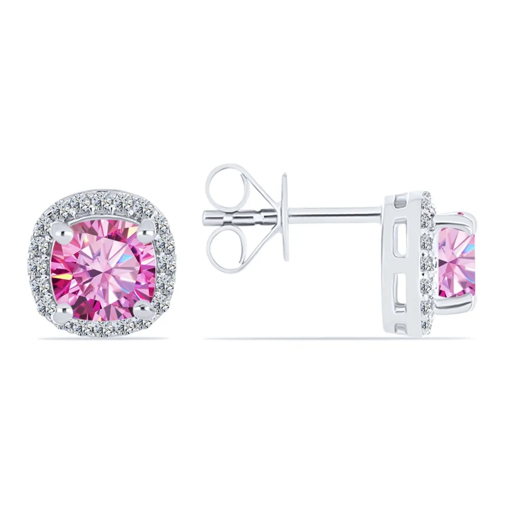 Cercei Pusete din argint cu Moissanite, Moissanit roz