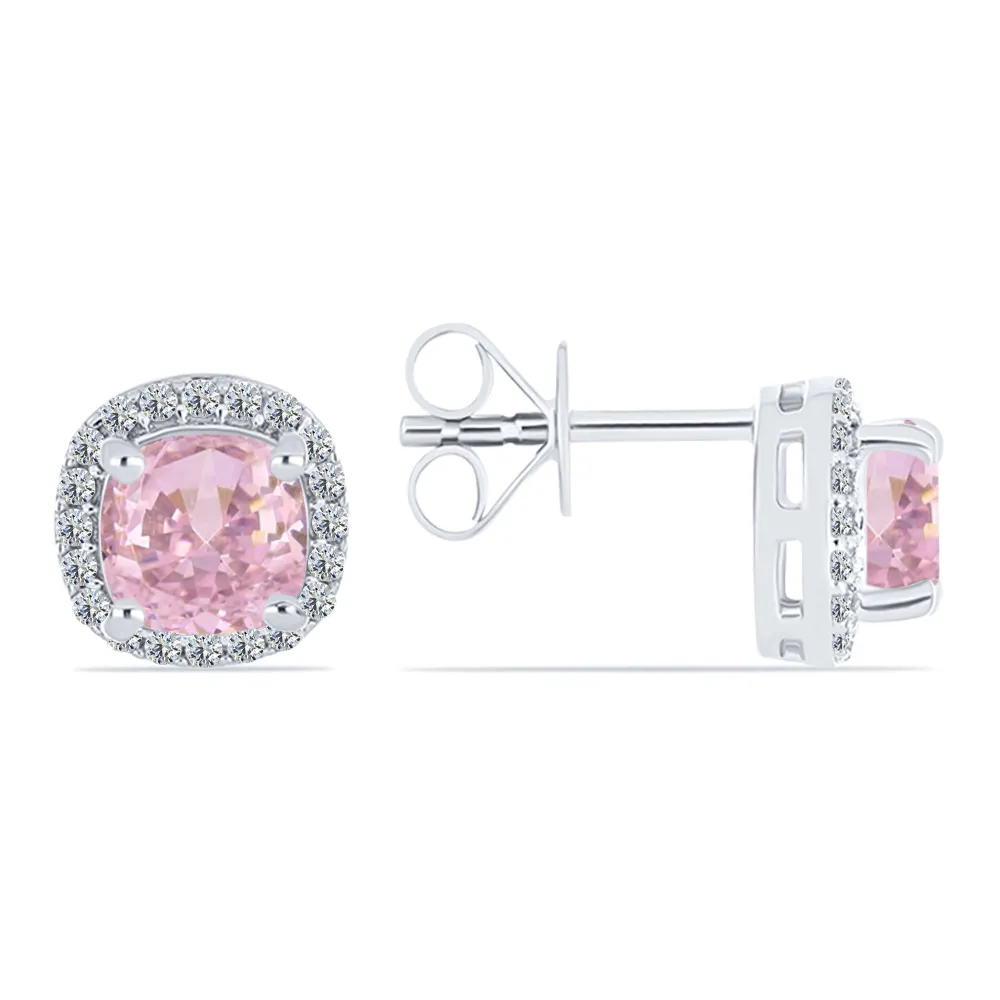 Cercei Pusete din argint cu Cubic Zirconia Incolor, Cubic Zirconia Roz