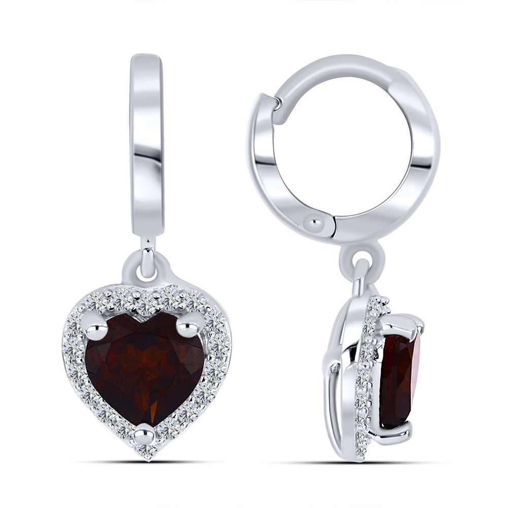 Серьги Конго из серебра с камнями Фианит Бесцветный, Гранат