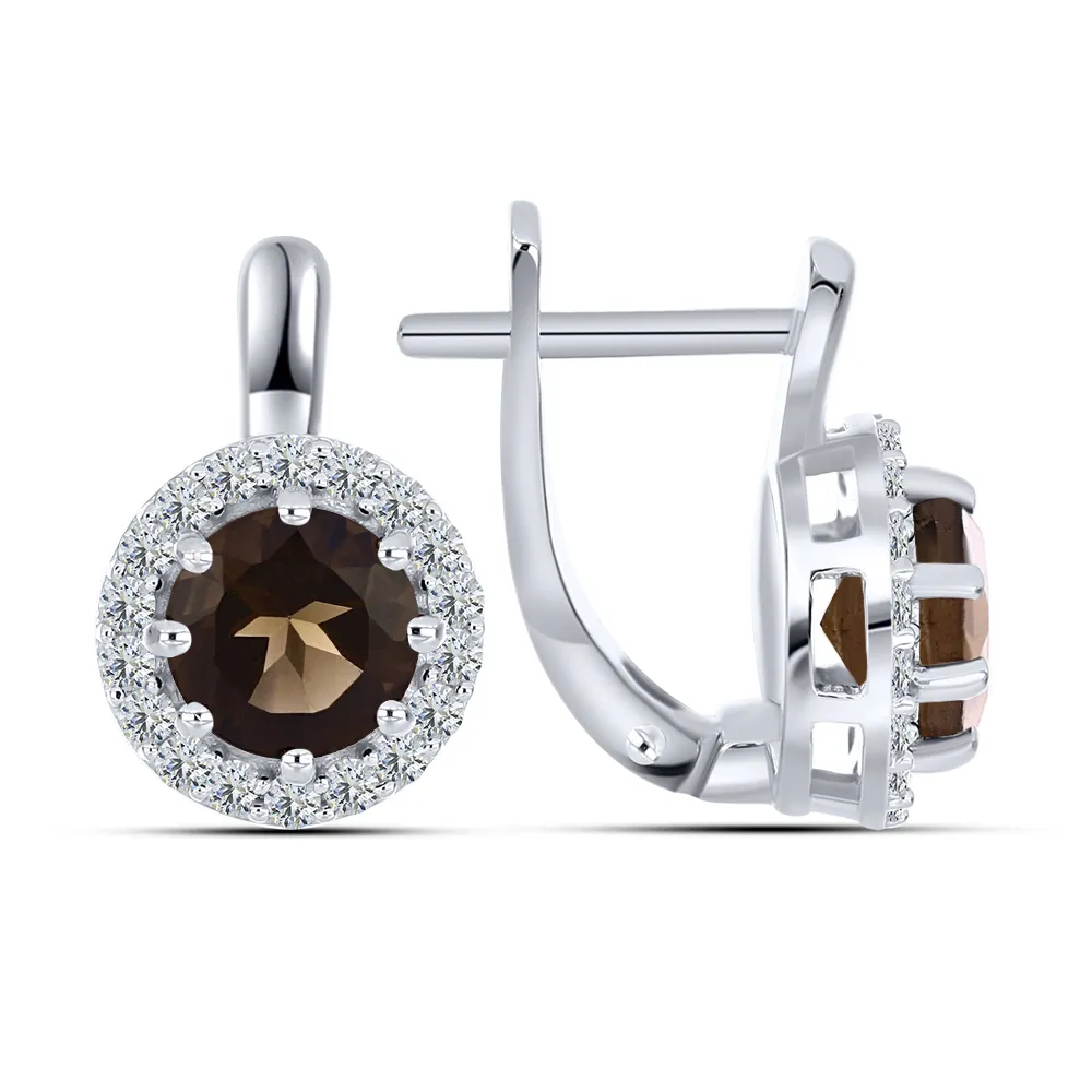 Cercei din argint cu Cubic Zirconia Incolor, Cuarț fumuriu