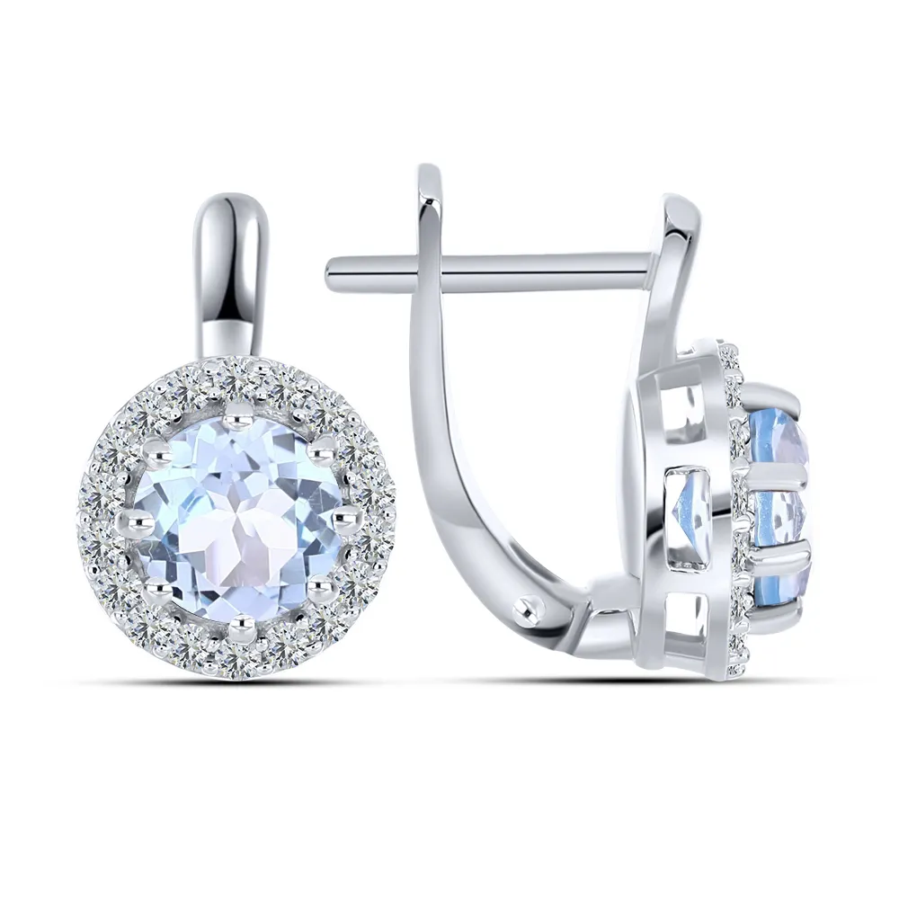 Cercei din argint cu Cubic Zirconia Incolor, Topaz albastru