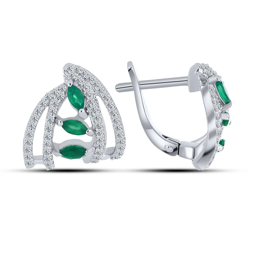 Cercei din argint cu Cubic Zirconia Incolor, Agat verde