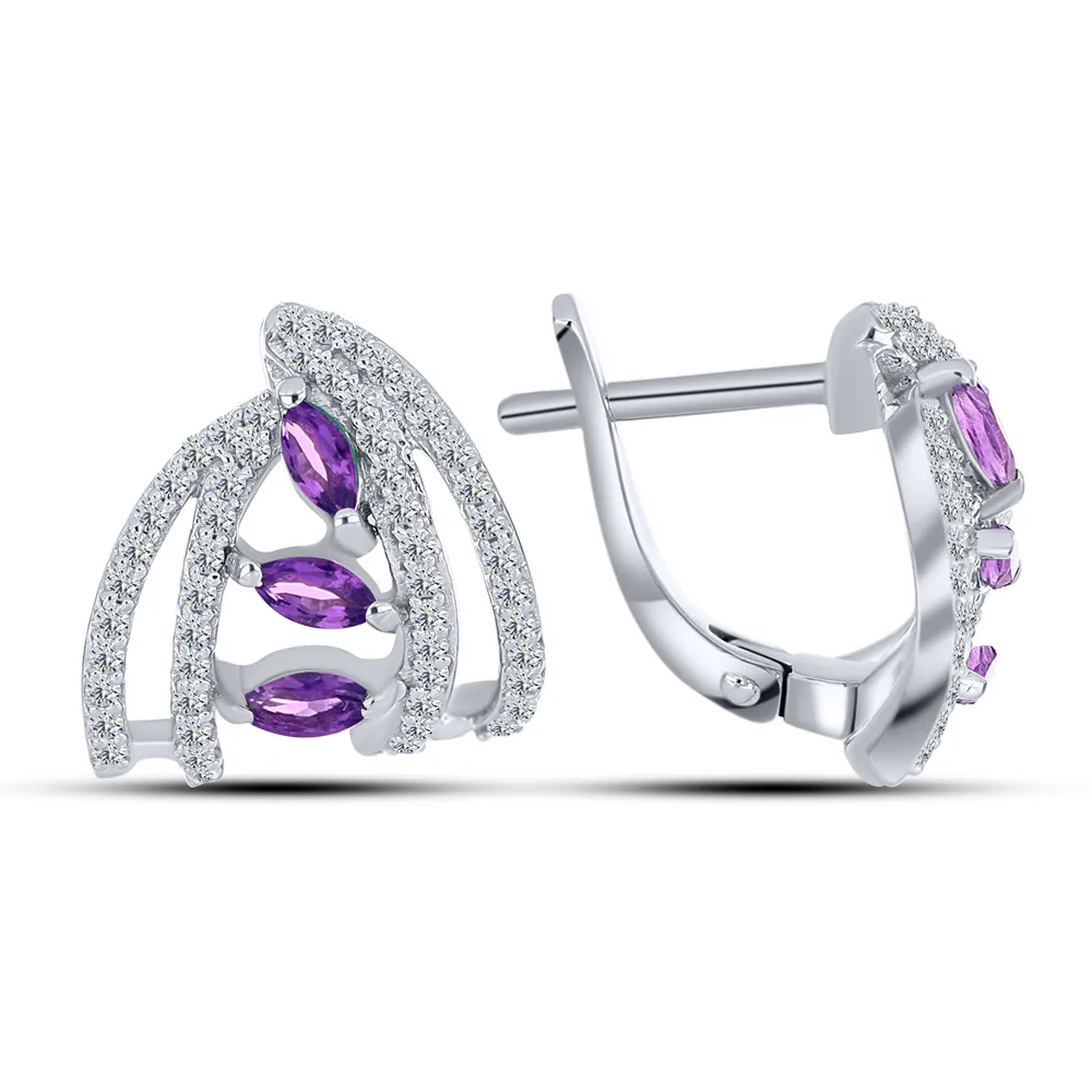 Cercei din argint cu Cubic Zirconia Incolor, Ametist
